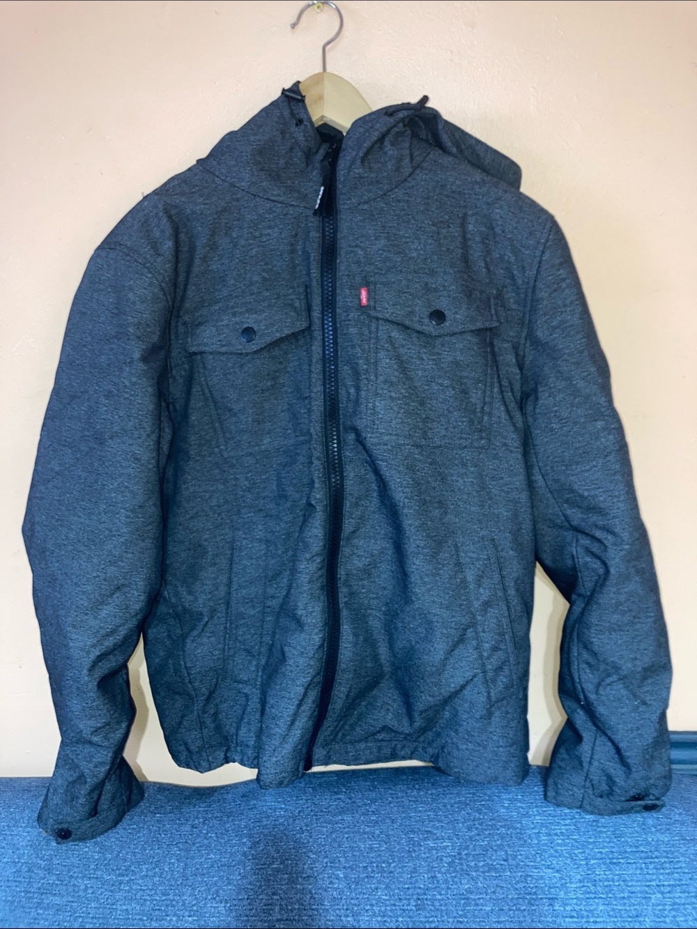 Levi's Black and Gray Hooded Jacket with Logo Patch